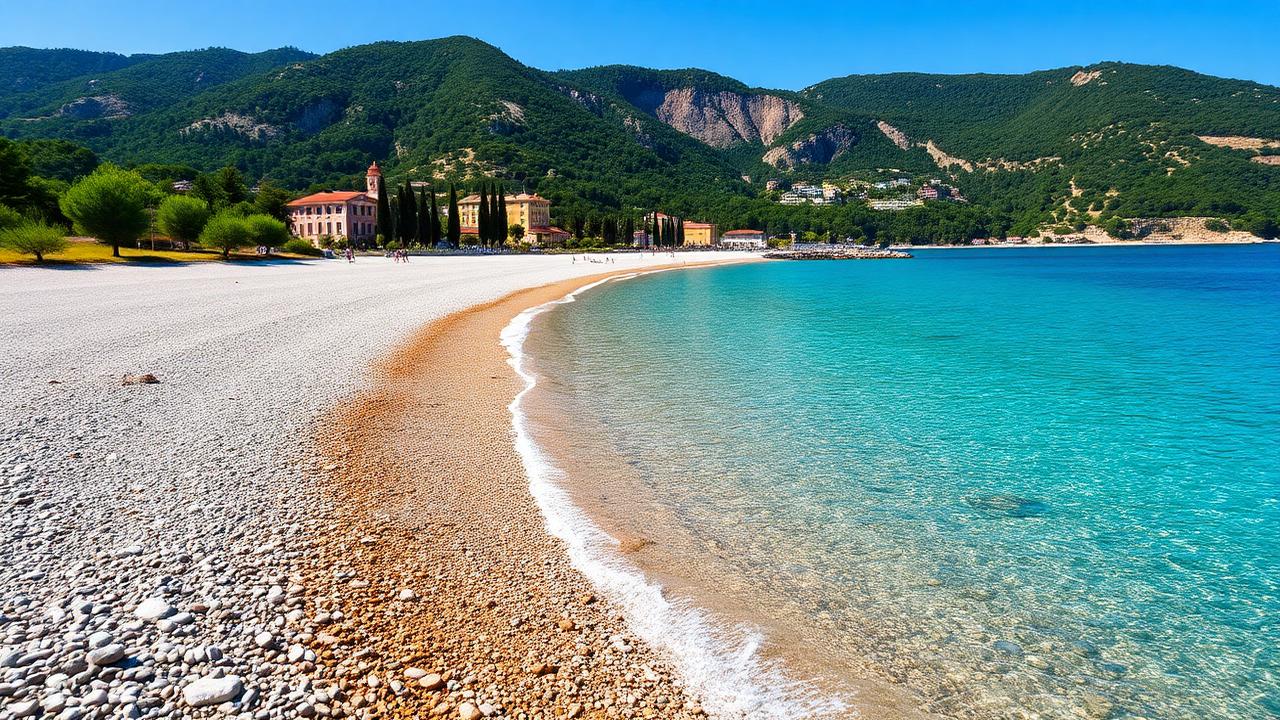 Buljarica Beach, a long stretch of pebble and sand along the Adriatic coast near the retreat center